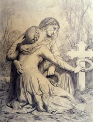 Mourning Women Kneeling at Grave